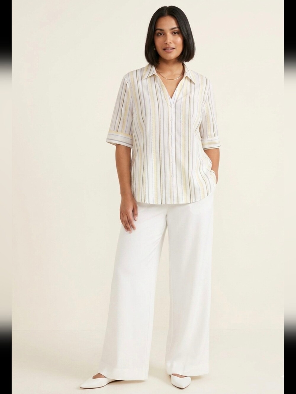 Reitmans Striped Button-Down Blouse, Coastal Grandmother Style, Size XL